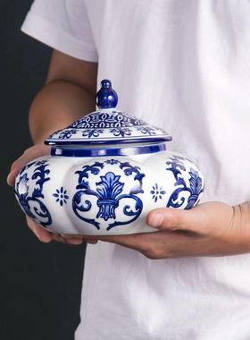 陶中式花瓷收罐储XTV物装饰青厨纳房客厅白瓷茶叶罐密封瓷罐
