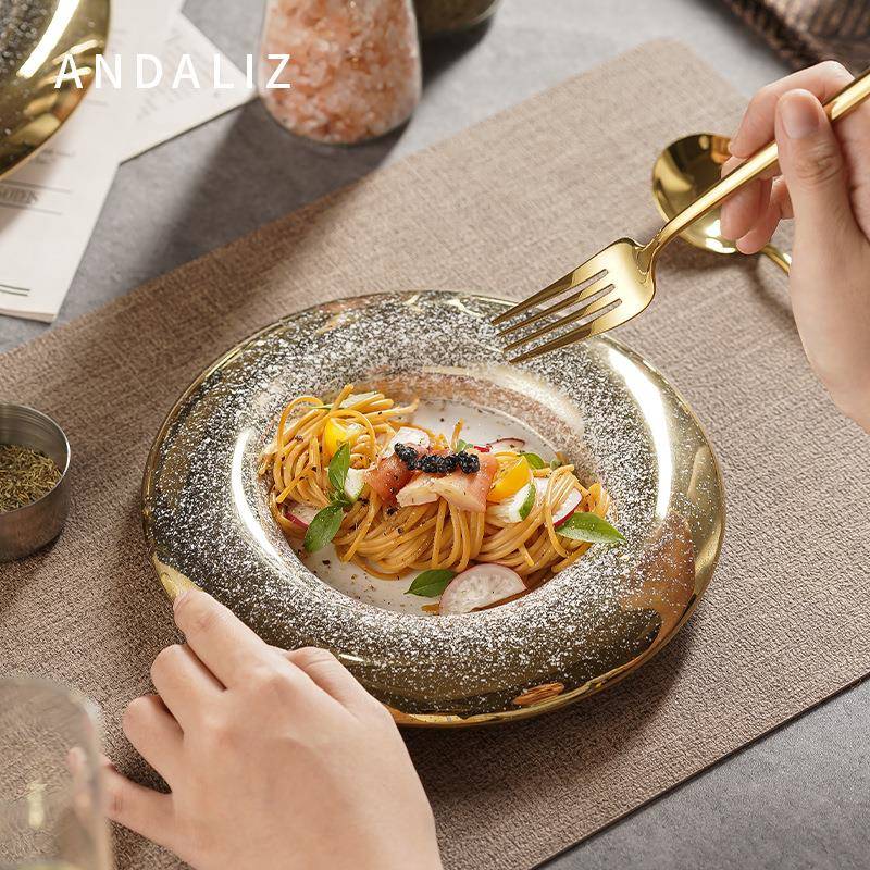 YXNR^ndalizA炫轻彩芭盘创意盘子奢陶瓷蕾餐盘酒店西餐厅摆盘高颜