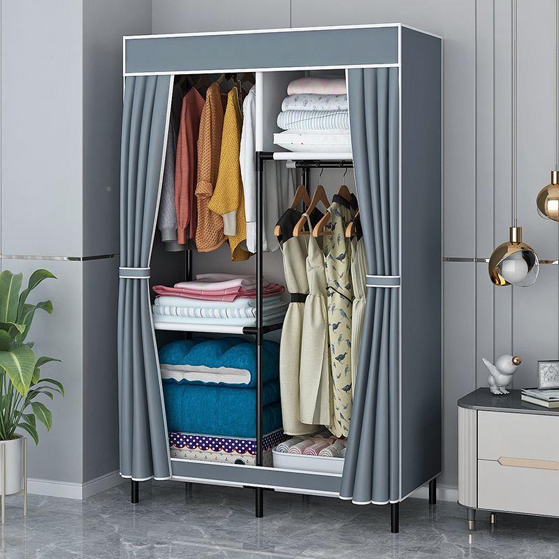 简易衣柜家宿用卧室全钢架单人组布衣舍柜出租153房收纳装防尘小