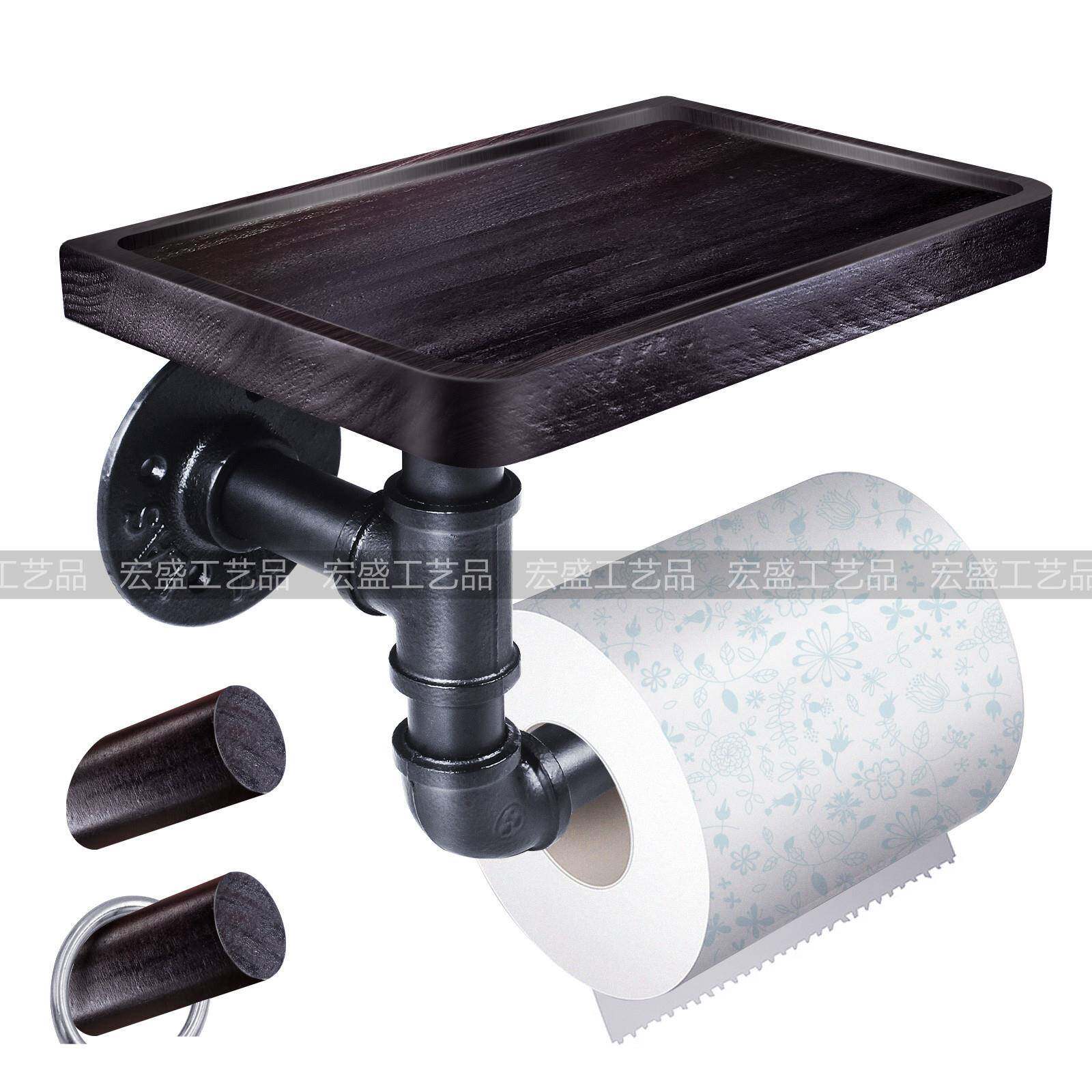 loft工业风复古铁艺水管一字层板隔板墙上实木置物架壁挂纸巾架