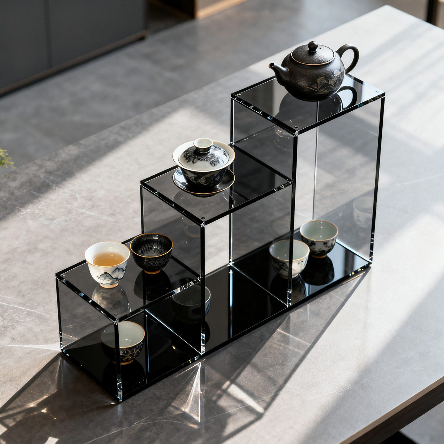 轻奢亚克力透明茶壶家用茶具展示架博古架桌面置物架多层收纳架子
