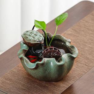 小型水车流水摆件循环水景风水轮喷泉办公室装饰桌面水系景观