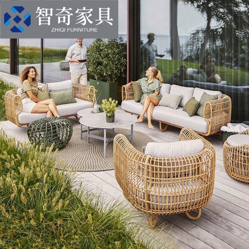 北欧户外沙发庭院藤编防雨防晒真藤鸟巢小椅子天然藤民宿阳台家具