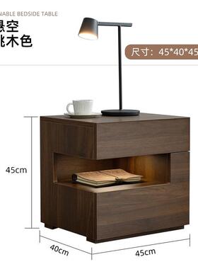 设计师极简床头柜意式床边柜现代黑色储物柜卧室收纳实木极简风