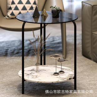 出口圆形沙发置物边几客厅钢化玻璃角几网红茶几床头边桌