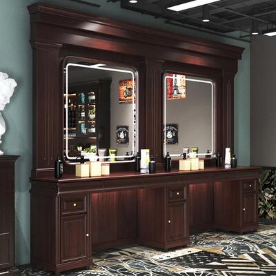 理发店镜台单双面美发镜子发廊专用带灯可靠墙落地镜高档剪发镜子