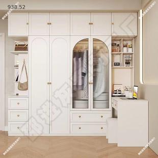 轻奢奶油风法式衣柜书桌一体组合白色转角妆台大衣橱单衣柜人造板