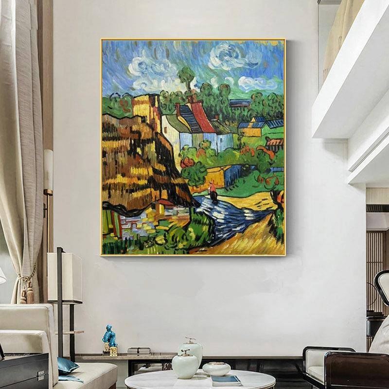 梵高丰收手绘油画世界名画向日葵玄关挂画欧式星空立体莫奈装饰画