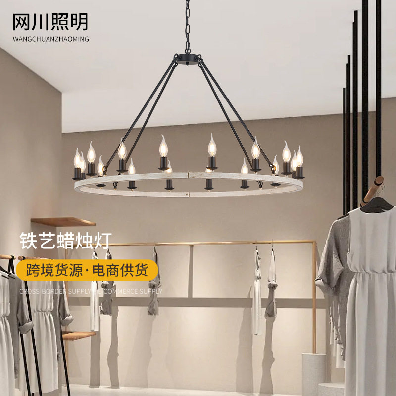 跨境loft工业风酒吧餐厅客厅灯蜡烛铁艺灯具工业复古美式吊灯批发