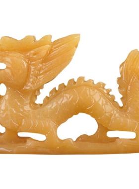 天然66372865原雕刻一体米黄石玉家龙客厅居饰品雕玉器玉石龙玄关