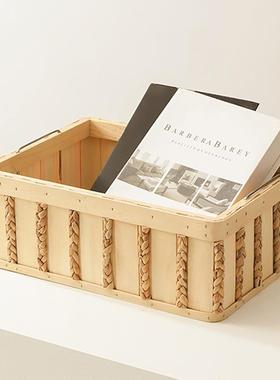 日式木质纳筐家23432篮用桌杂物收纳篮客厅置物收藤编篮子储面物