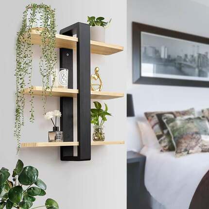 壁挂式板木YL250305制3层置物架卧室厅办客搁室浴室家居背景装饰