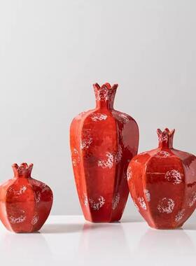 中式新茶禅意婚红色陶瓷花瓶家居PYW客厅结搬迁喜庆室软装装饰品