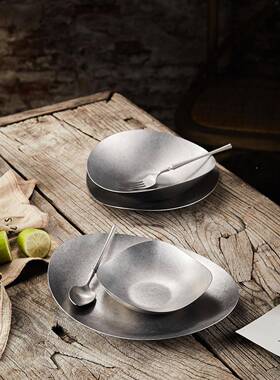 复古异形不盘UBC子创意规则盘感不钢锈户外餐具家用商餐用西餐z^