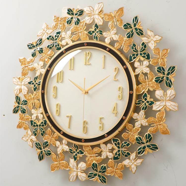 代意轻奢珐琅彩蝴蝶时钟挂钟客现厅装20024饰挂墙家用创简约时钟2