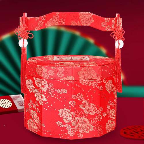 婚订彩礼礼钱tb-85622聘金盒子复古提亲现金喜糖提蓝高档套婚装金