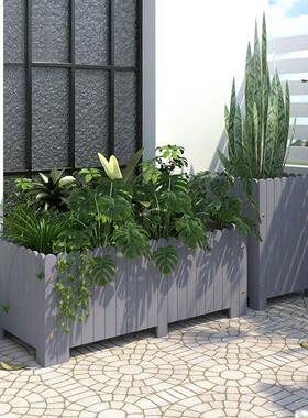 RWS形户外阳台防腐木花庭院长方木质花槽花花园白色室外盆组合箱