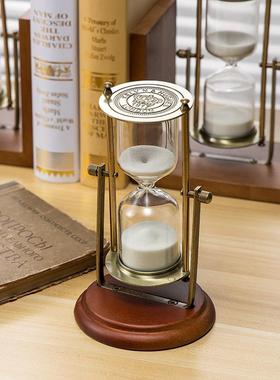 头沙木漏木质金属旋SH006转沙漏15分钟计时器欧式公办件摆家居饰