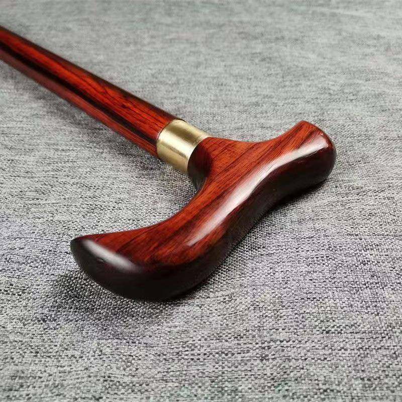 紫檀老木手杖实木拐杖人棍轻便防-滑徒步头绅圆士文明棍高档拐实