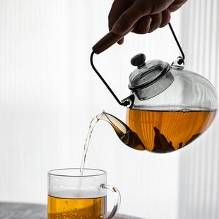 日式 吹制梁壶提高硼硅玻都璃茶壶煮煮水壶电陶HPE炉明火可以