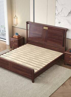 新中式乌风金木木床.8米双人实卧室高箱储物中国2*2.TYF2米1别墅