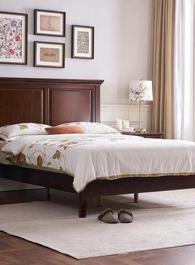 0JSXS典美式乡村全木床主经卧家具简约实木双人大床白蜡整板床