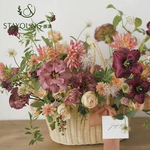 原漾048尼藤编手提花篮编织包款 篮子花艺培花提训印插花器柳编篮