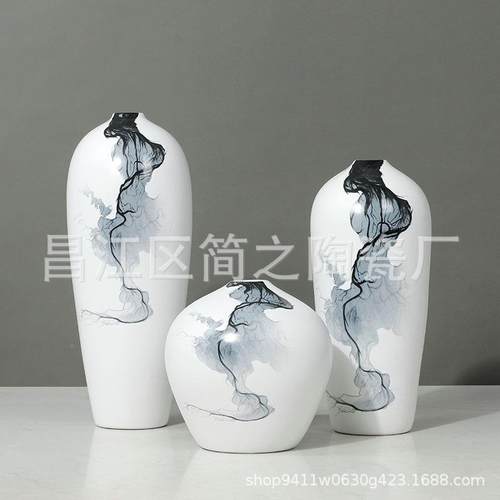 中式水风陶瓷花艺HWI瓶摆件客厅新插花郁金香仿真花玄关艺墨术装