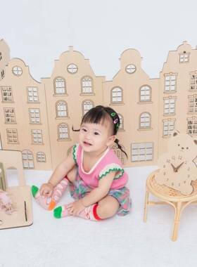 韩系童房墙上背n景板木质城917堡屏风拍摄道具北欧风区儿is装饰