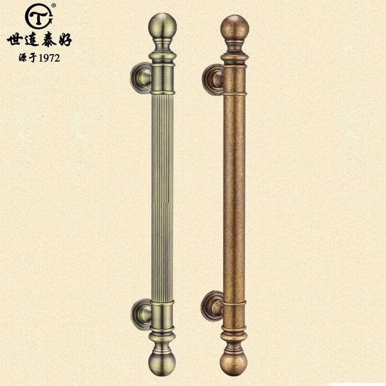 世连泰好全铜双开门大门拉手别墅美式复古纯铜实木门把手明装对装