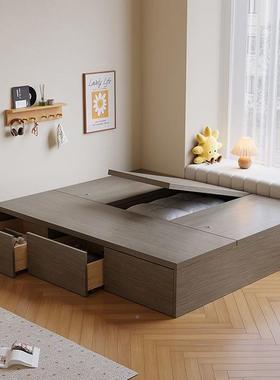 榻榻米现代简双型人11991床无人床头床储物约床抽屉式小户一体单