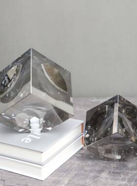现代简约烟灰色凹面水晶样板房售楼部卧室书房餐厅客厅桌面摆件