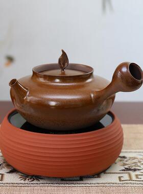 明德园道韵窑变茶具潮汕工夫茶壶手拉朱泥粗陶壶侧把烧水壶电陶炉