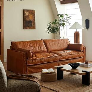 宫御塔西沙发轻法式复古中古风油蜡布艺沙发小户型直排免洗防刮无