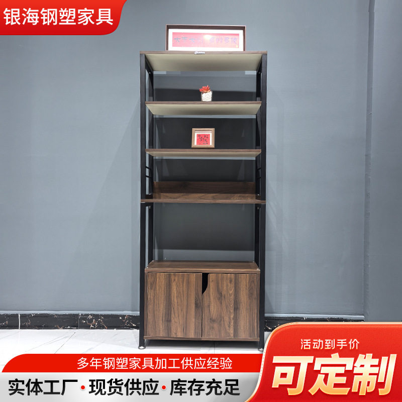 钢木厨房置物架带柜门多层货架展示柜多功能落地式微波炉收纳架图片
