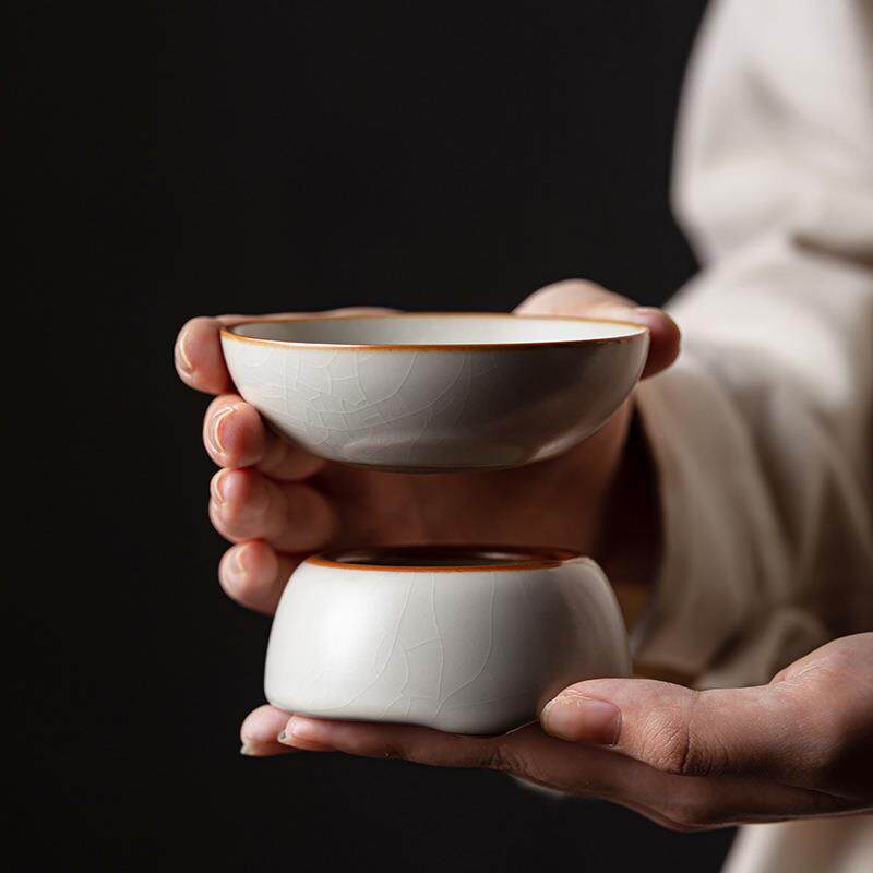 中式复古汝窑茶漏茶滤开片冰裂家用陶瓷一体分茶器过滤网茶具配件