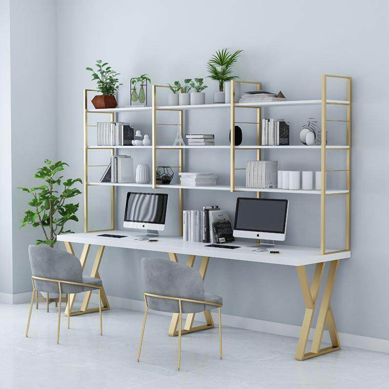 简约现代实木台式电脑桌家用书房学生单双人学习书桌书架一体组合