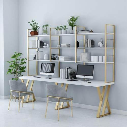 简约现代实木台式电脑桌家用书房学生单双人学习书桌书架一体组合