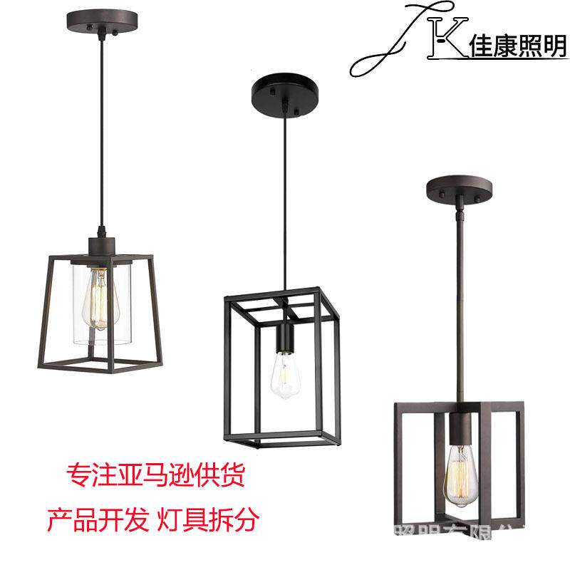 美式乡村线形铁艺复古餐厅个性吊灯供货贸易餐厅过道灯