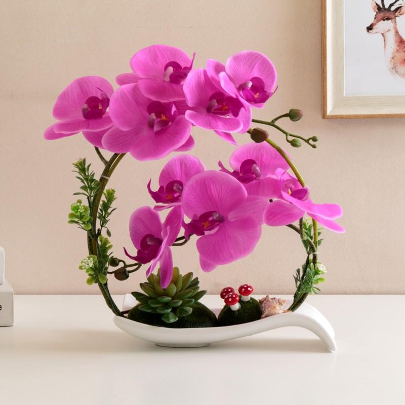 欧式花假花白色蝴蝶兰套装样板房摆件客厅餐桌花艺软装饰盆景