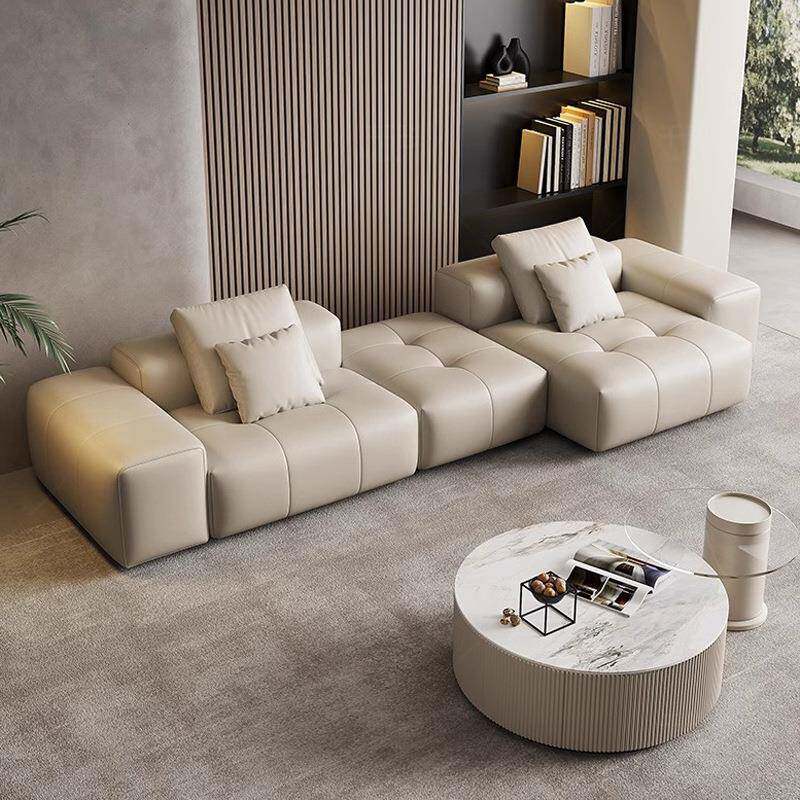 新款真皮沙发客厅意式极简小户型直排像素沙发L型皮艺沙发组合