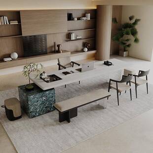 实木茶桌茶座椅一套白色白蜡木大板宋氏美学茶台书桌两用工作台