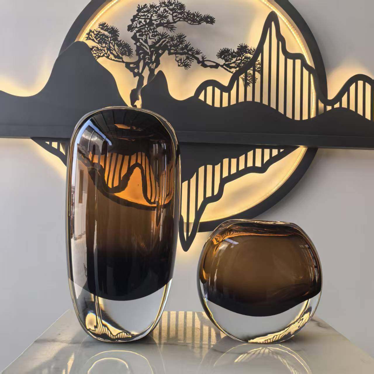 现代轻奢琉璃花瓶客厅插花玻璃花器会议桌玄关摆件高级感玻璃装饰,收纳整理,烫衣板及配件,淘宝优惠券,粉丝福利购,淘宝优惠卷