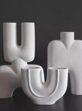 现代简约磨砂黑色陶花EVD瓶摆件民宿瓷样板间酒店软博古架房家居