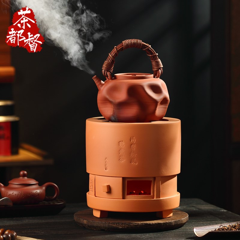 潮州炭炉天e花板双层纳炉拉门手工红泥一体炉膛炭炉煮茶炉小火炉
