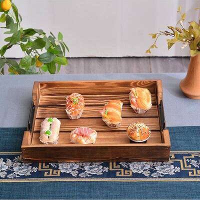 饮美式乡风村木质托盘上APZ托盘长方形咖啡料装饰实木炭菜烧托盘