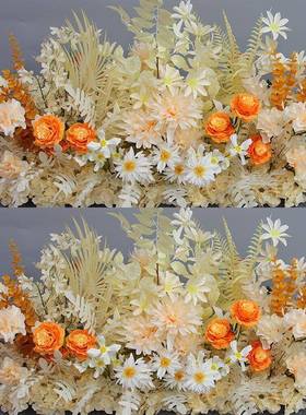 新款婚装饰花花排仿真花婚礼布庆置路引婚礼地排花假花蓝色tb-679