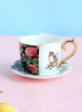 欧古Art011-0式复猛虎蔷薇不规则陶瓷咖杯啡碟奢镀金茶华具下午茶
