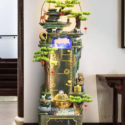 假山流水生财环水摆MRK件客厅电循落视柜旁加景湿器办公室聚宝盆