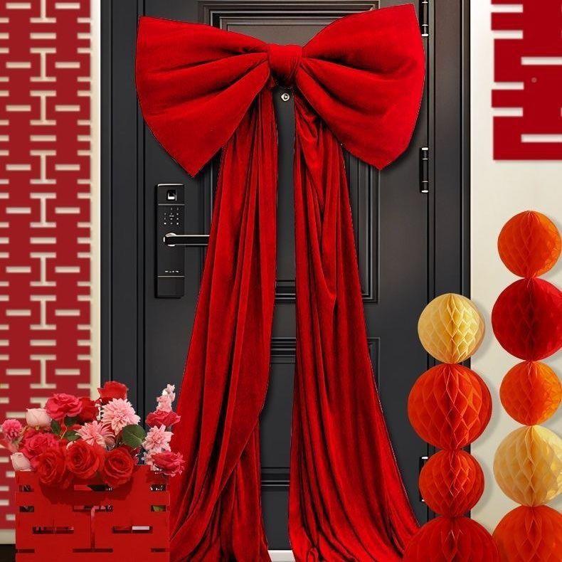 婚房布红网月挺家纺丝绒蝴蝶饰结成品春置节装店铺商场橱窗情人节